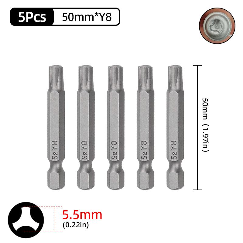 Magnetischer Y-förmiger Schraubendreher-Bit-Satz für Fahrradreparaturwerkzeuge, 1/4 Zoll Sechskantschaft, Y4, Y5, Y6, Y8, 50 mm Schraubendreher-Bit, Handwerkzeug
