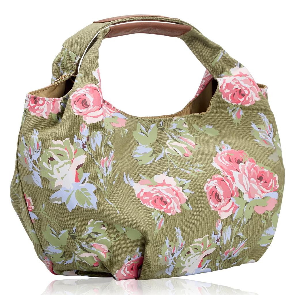 Laura Ashley Tote Bag, Cute and Stylish for Women, Floral Rose and Botanical Print, Elegant Green