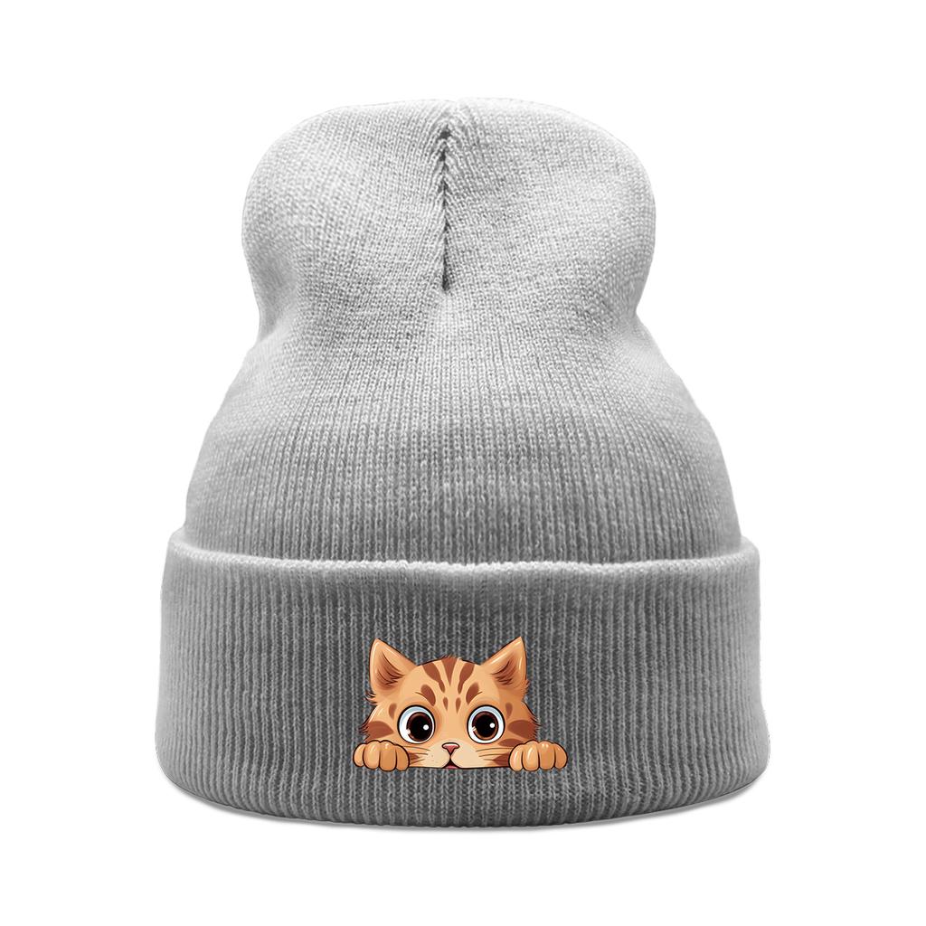 Lovely Cat Print Unisex Winter Hats Knitted Hat For Woman Warm Knit Cap Beanie Perfect For Travelling One Size Fits All