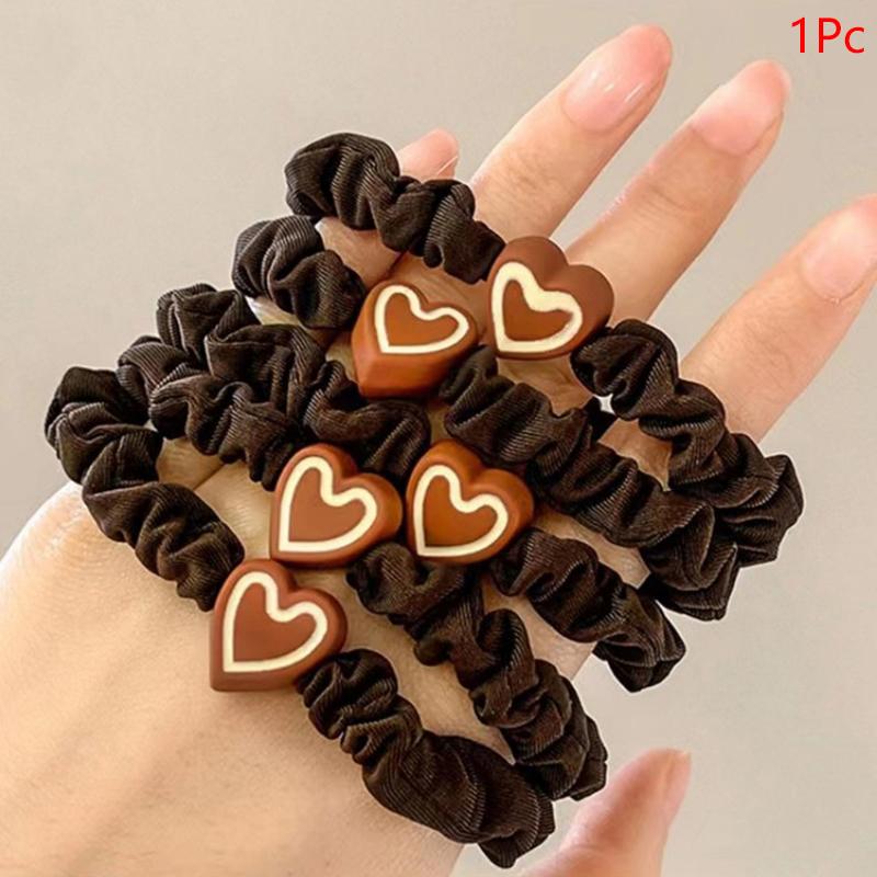 Elegant Women Heart Hair Scrunchie Elastic Rubber Bands Hair Bands Cute Hair Ties Girl Ponytail  Hair Accessories