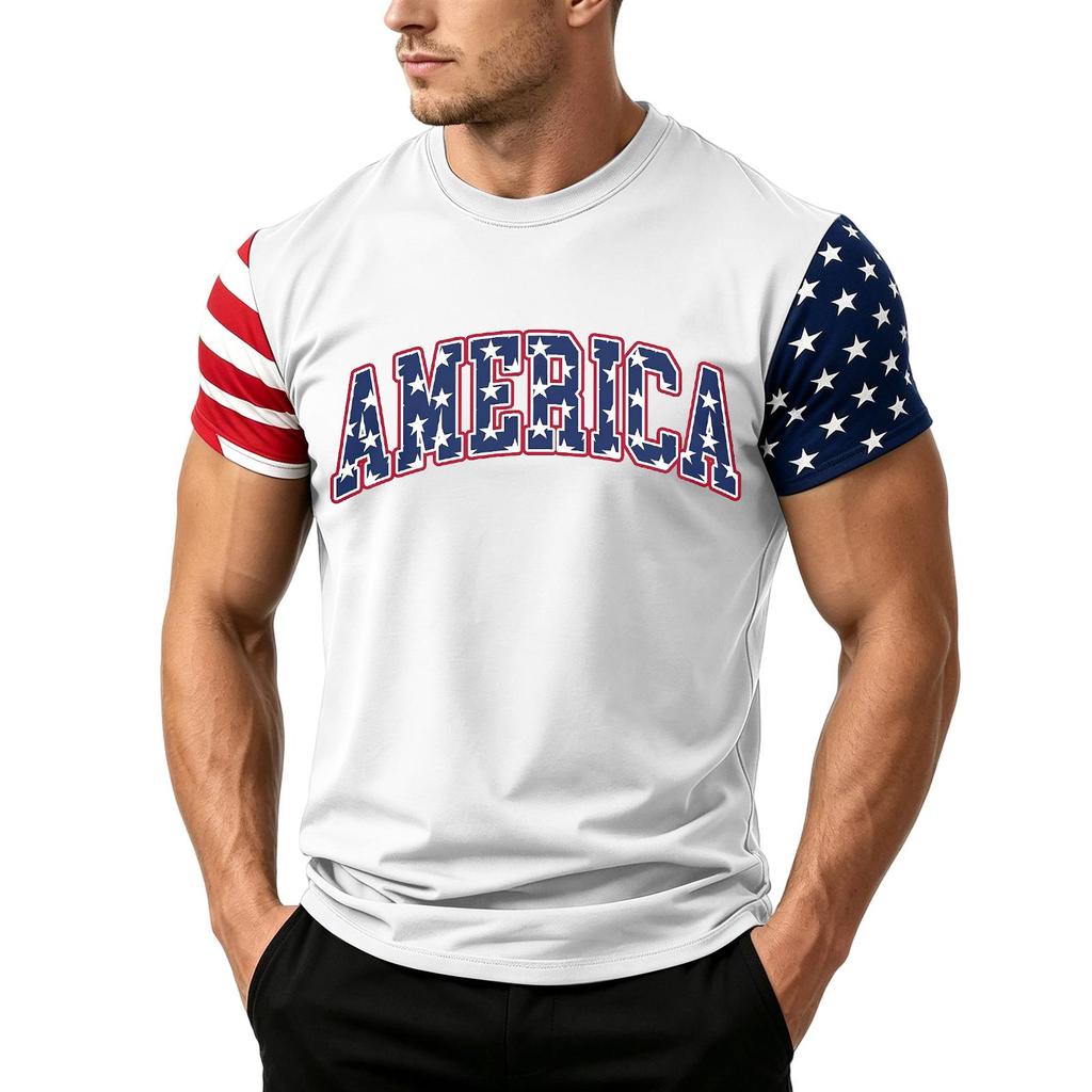Men's Independence Day Flag Print Short Sleeve T-Shirt, Loose Casual Daily Summer Tops