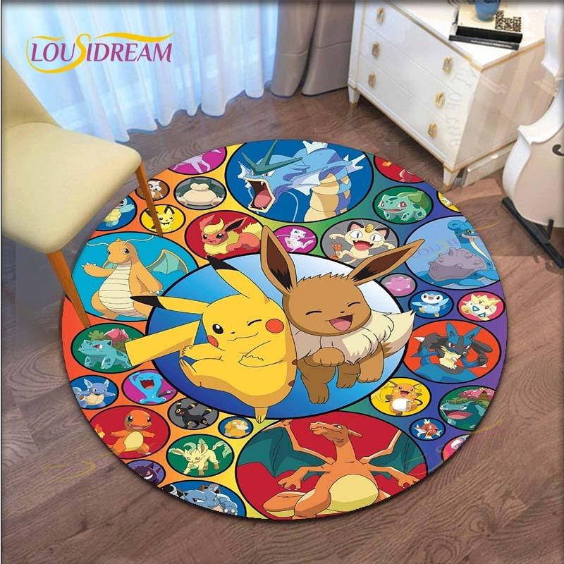 Cartoon Pokemon Runder Teppich für Wohnzimmer Teppich Bodenteppich Badematte Schlafzimmerteppich für Kinderzimmer Fußmatte