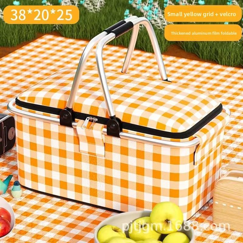 Insulated Foldable Picnic Basket with Lid Portable and Modern for Outdoor Use Large Capacity for Fruit and Vegetables