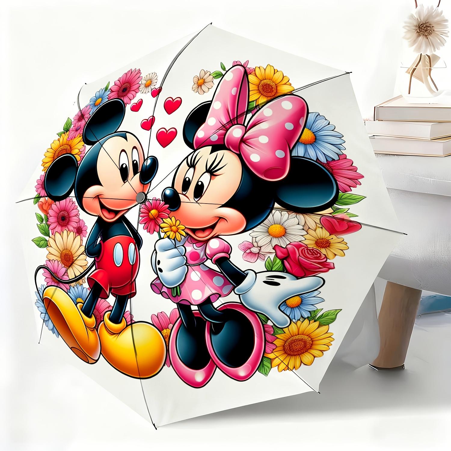 

1pc Disney Mickey & Minnie Mouse Cartoon Pattern Automatic Umbrella, All-Occasion Dual-Use Umbrella for Sun and Rain, Portable (as the picture,Iron&8K)