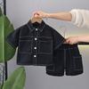 Kids Boy Summer Clothes Solid Worker Wear Children Clothing Boy Short Sleeve Cartoon T-Shirts Short Pants Tracksuit Suit Set