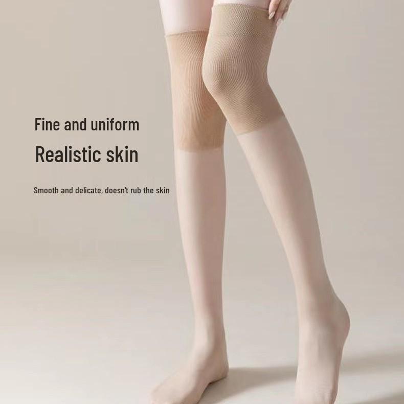 Women's Over-the-Knee Nylon Stockings - Summer Thin, Anti-Snag, Calf-Length, High-Top, with Knee Pads for Air-Conditioned Rooms