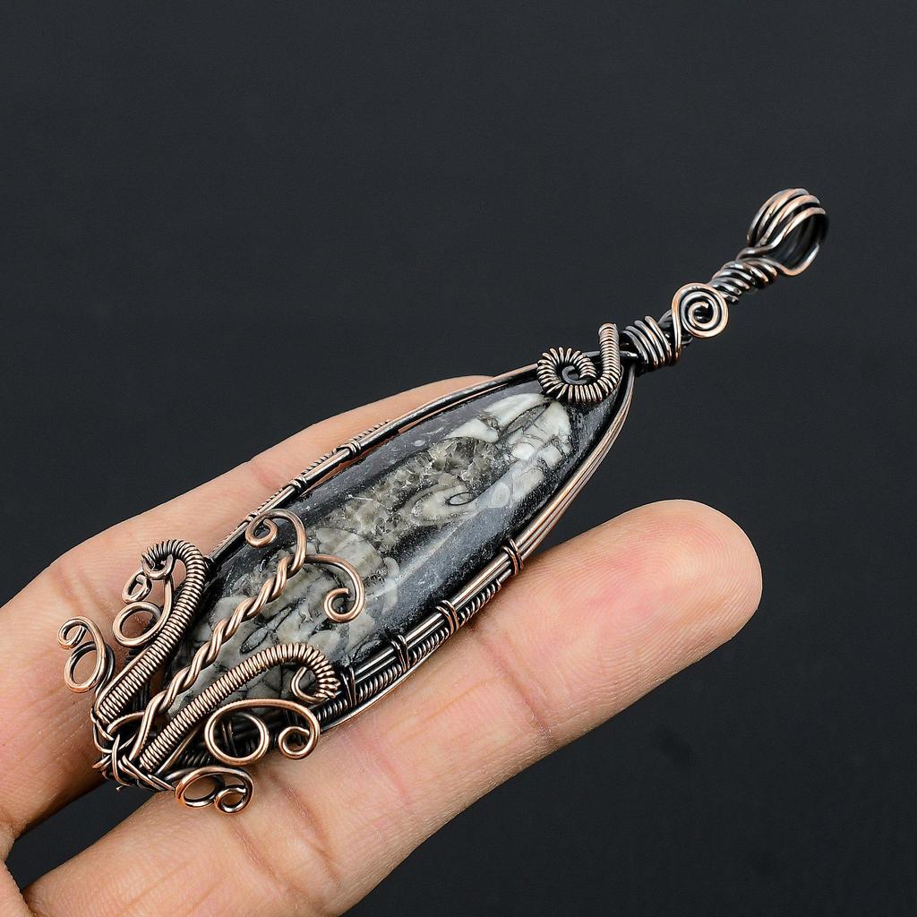Orthoceras Fossil Jewelry, 999 Copper Wire Wrapped Pendant Handmade Gemstone Jewelry, Gifts For Wedding Pendant