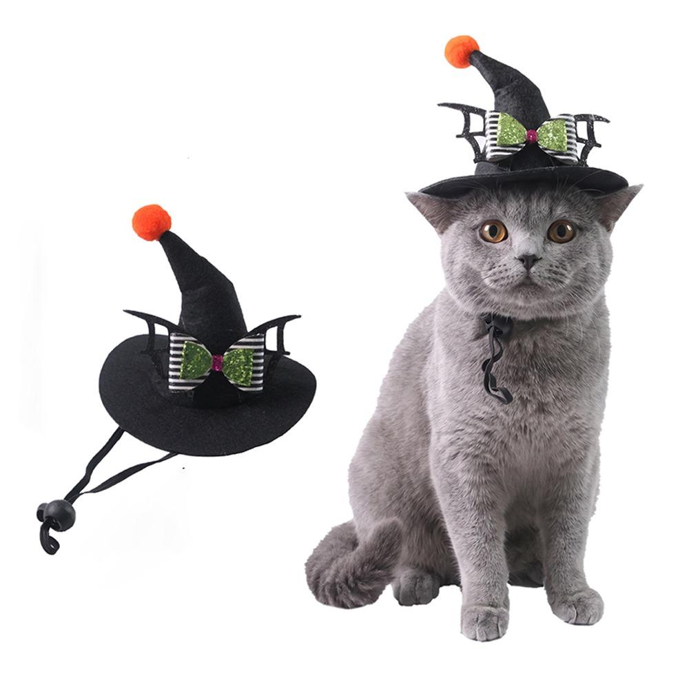 Adjustable Strap Pet Halloween Witch Hat Curved Top Dog Halloween Party Hat  Holiday Decoration