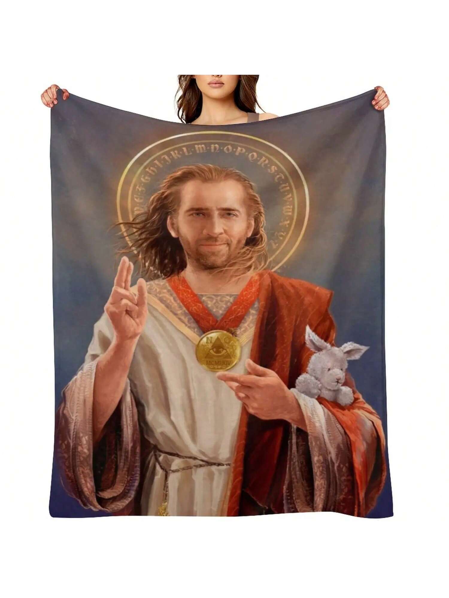 Saint Nicolas Of Cage - Nic Cage Original Religious Painting Throw Blanket Loose Warm Blankets 75X95CM серый