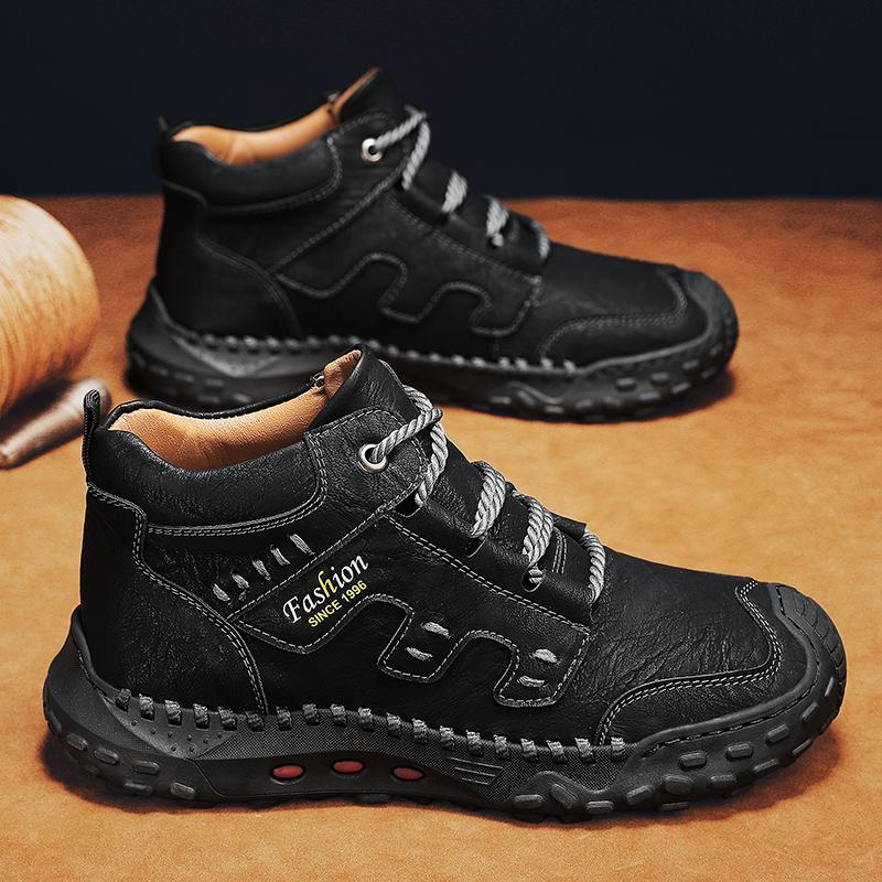 38-48Autumn /Winter Plus Velvet Warm Handmade Mens Boots Shoes Comfortable Ankle Boots for Men Casual Shoes Moccasins Man Tooling Shoes