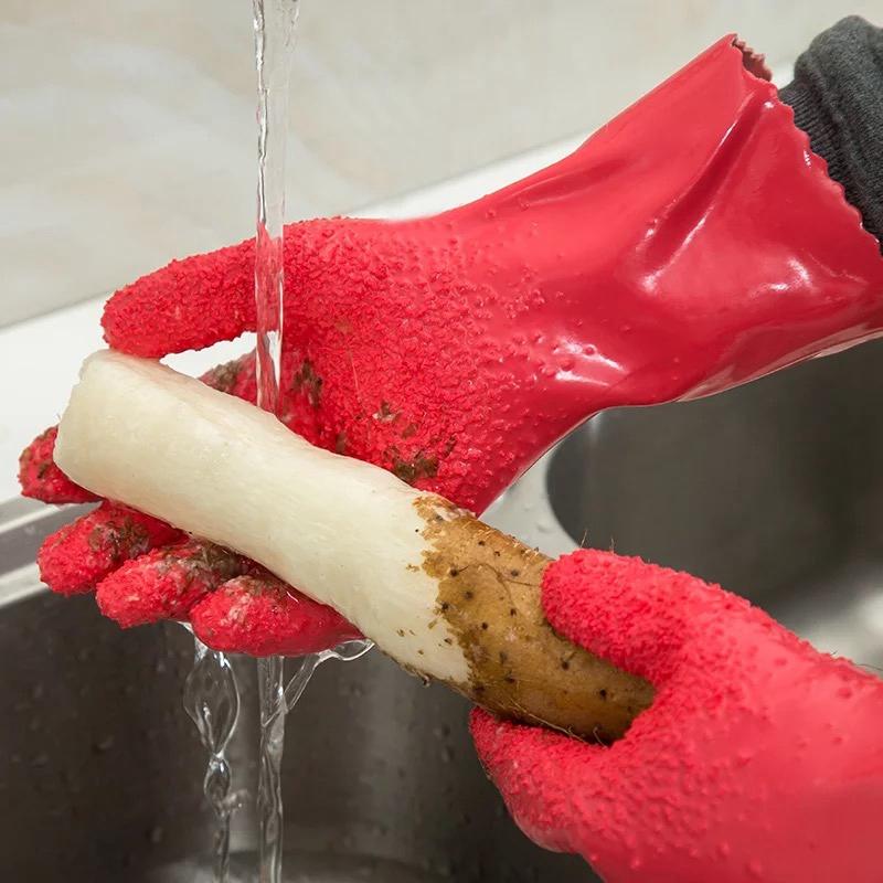 Schnell schälende Kartoffelreinigungshandschuhe Schälen Gemüse Fruchthaut Schaben Fischschuppen Latexhandschuh Arbeitshandschuhe Küchenzubehör