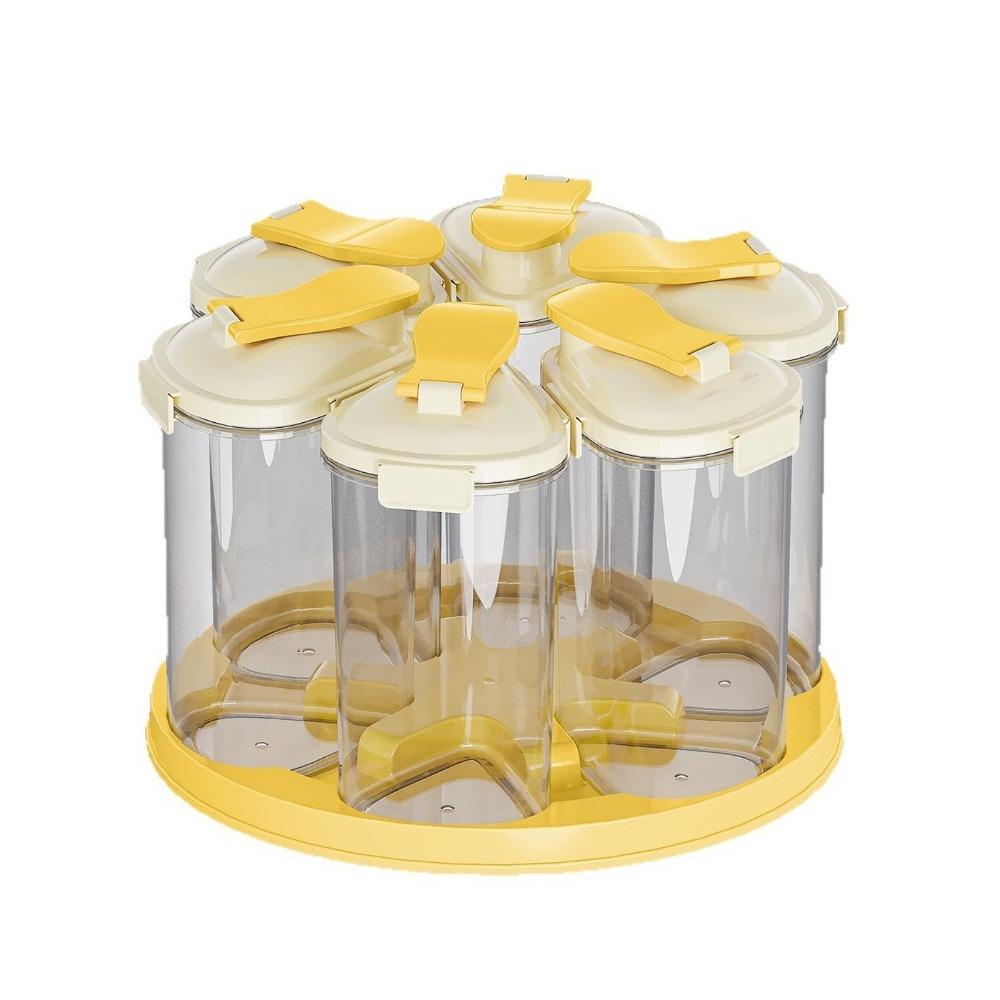 Sealed Grain Dispenser Food Grade Rotating Rice Container 6 Grids Grain Storage Box Kitchen Use