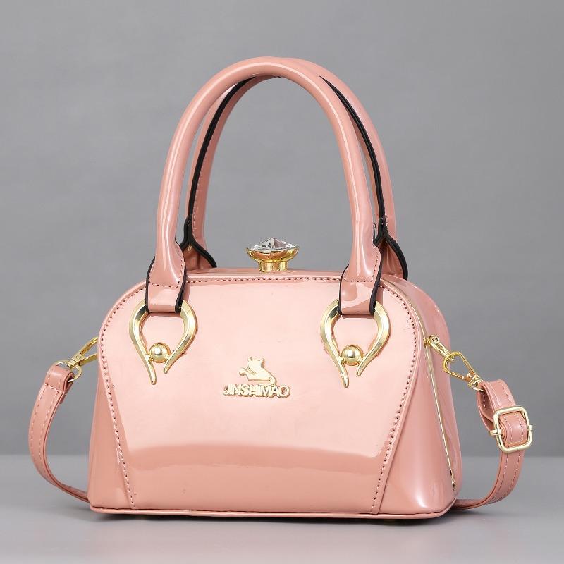 Glossy Leather Handbag Women's Shoulder Bag Fashion Lady's Brand Shopping Crossbody Bag Elegant Diamond Steel Clip Women's Bag