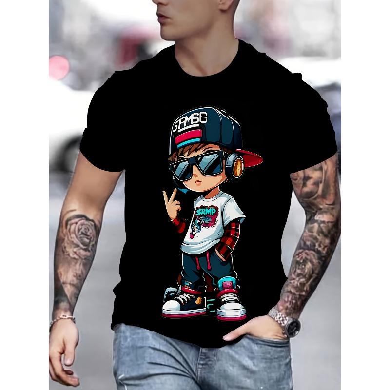 

European sizes Men S Novelty T-Shirt with 3D Digital Printing, Short-Sleeved 4XL чорний