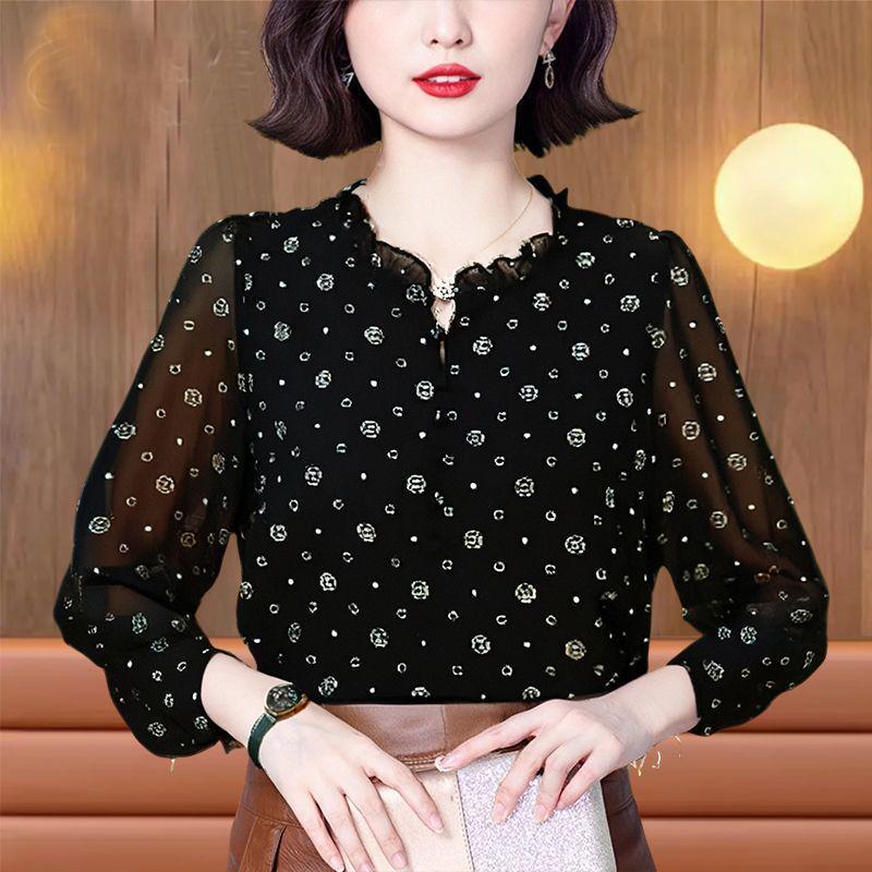 Women's High-End Ruffle Long-Sleeve Fashion Top - Loose Fit, Spring/Autumn Style.