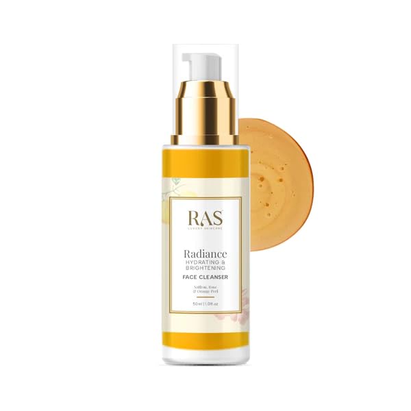 RAS Luxury Oils Radiance Brightening & Hydrating Face Wash Cleanser | With Saffron, Hyaluronic, Rose & Orange Peel | Gentle Sulphate free cleanser