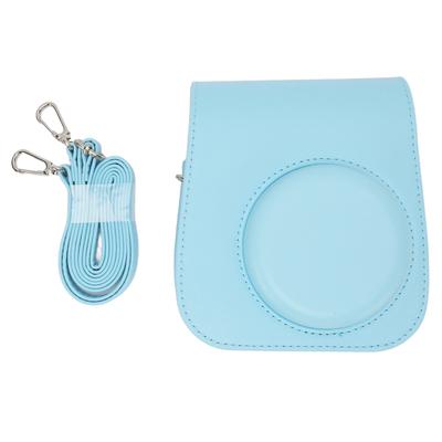 Protective Camera Case PU Leather Pure Color Camera Carrying Bag with Adjustable Strap for Camping Travel Blue