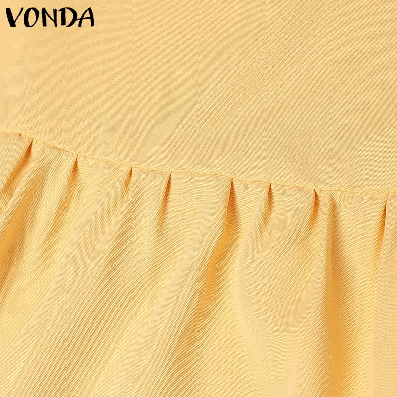 VONDA Summer Women Square Collar Puff Sleeve Ruched Casual Blouse Tops