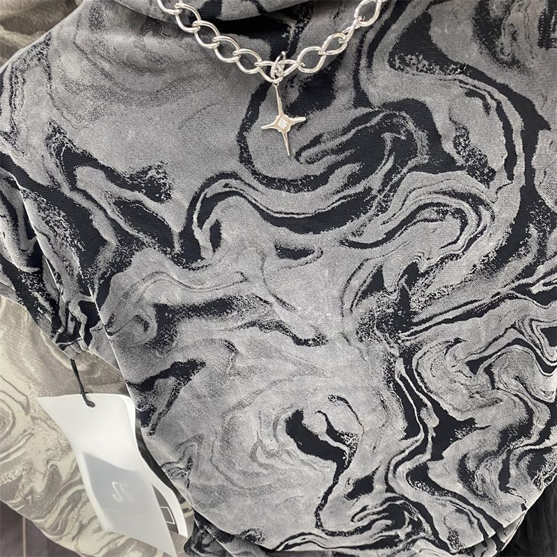 Women's Tie Dye Casual Short Sleeve T-Shirts Slim Vintage Folds Tshirts Streetwear Y2k Crop Top Female Elegant Spring Summer Clothing