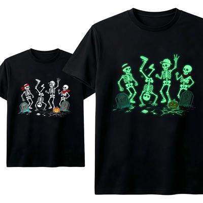 Glow In The Dark Dancing Skeleton Halloween T-Shirt Men Women Graphic Tee