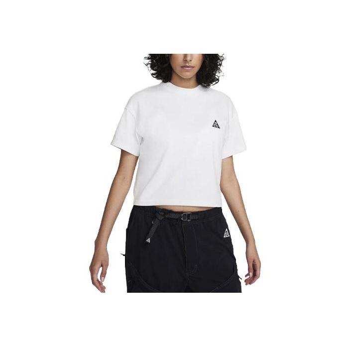 Nike ACG Logo Embroidered Ribbed Crew Neck Sports Short Sleeve T-Shirt Women Tops White FD2716-121
