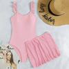 Women's Summer Solid Color Backless Tie Waist One-Piece Swimsuit with Skirt Two-Piece Set Swimwear Beachwear