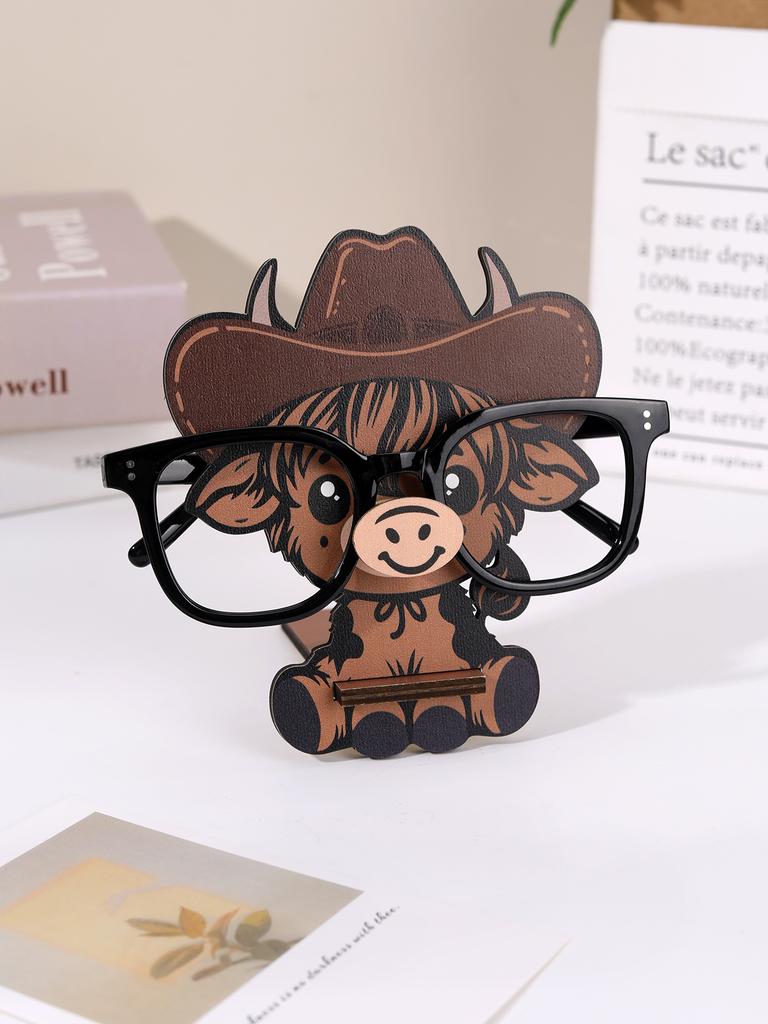 Cartoon Cowboy Cow Glasses Display Stand Cute Animal Glasses Frame Sunglasses Display Stand Hand Carved Home Wooden Decoration