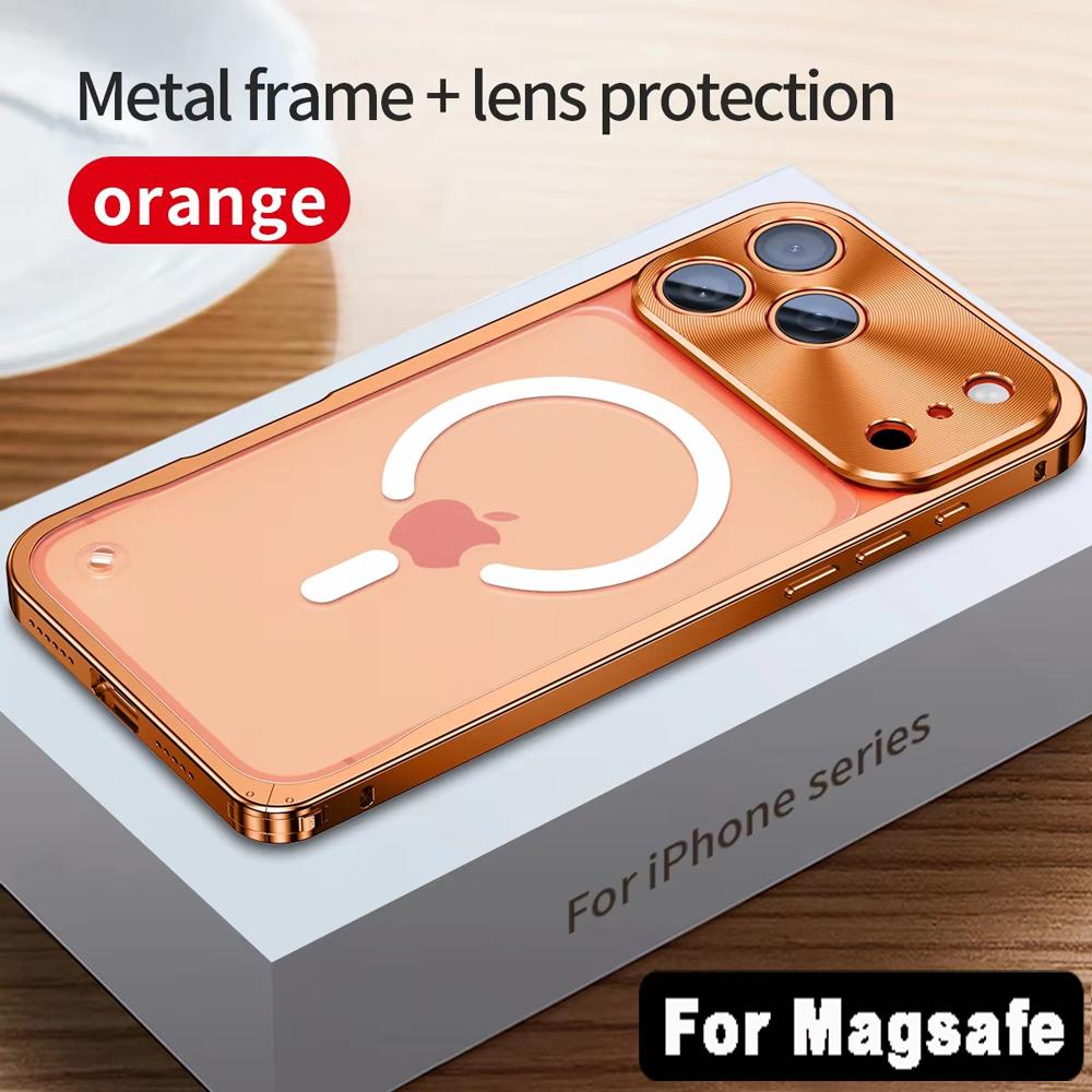 Luxury Aluminum Alloy Metal Frame For Magsafe Case For iPhone 18 17 Pro Max Magnetic Wireless Charging Back Phone Cover