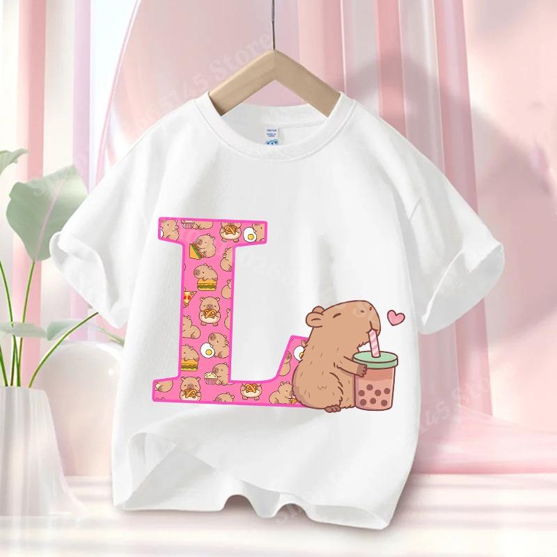 Cute Axolotl Loves Strawberry Milk Doodle printed kids T-shirt summer pure cotto