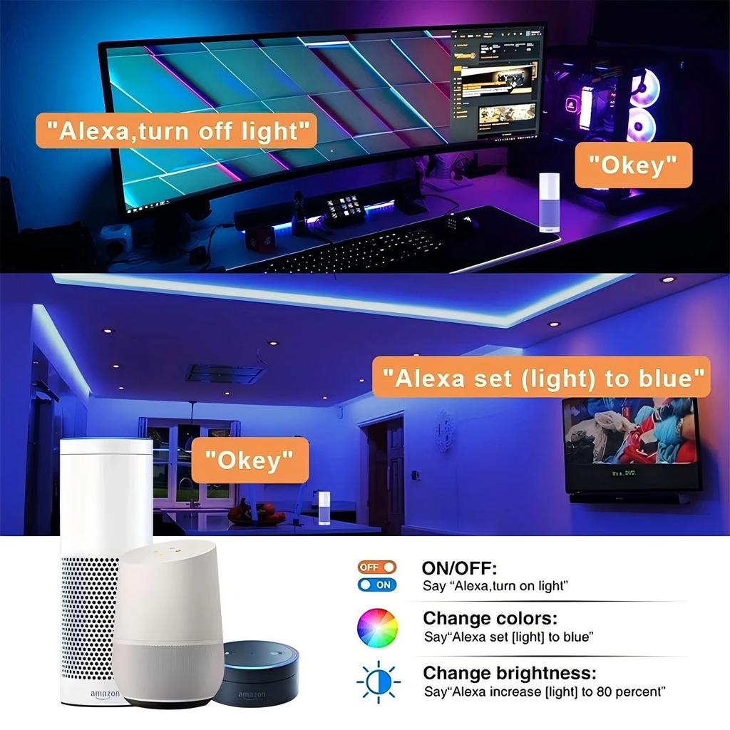 USB RGB LED Strip Kit 1-30M Music Sync WiFi App Control Mode Sound Activated with 44Key Remote DC5V Power for Party PC Decoratio
