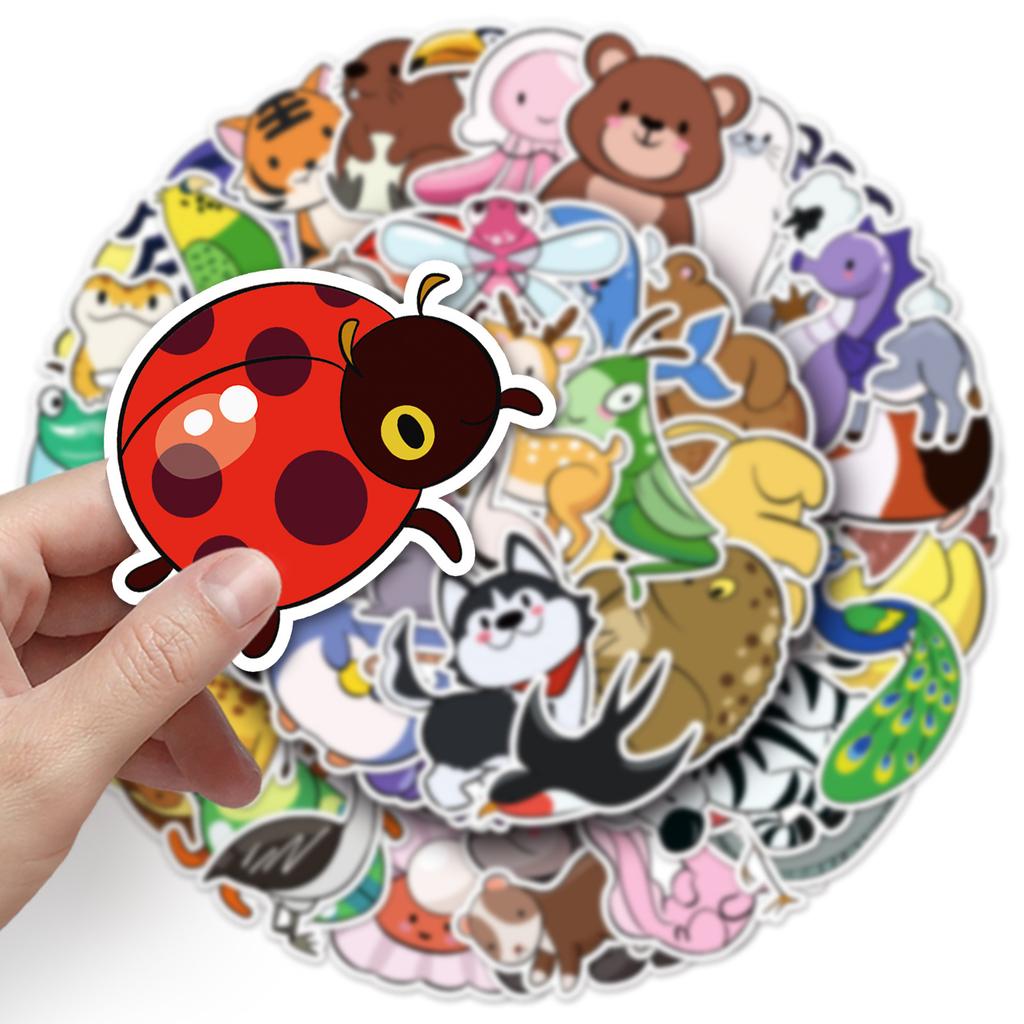 50 Cartoon Animal Graffiti Stickers Cute Hand-drawn Simple Drawing Hand-door Decorative Water Cup Computer Mobile Phone Case Stickers
