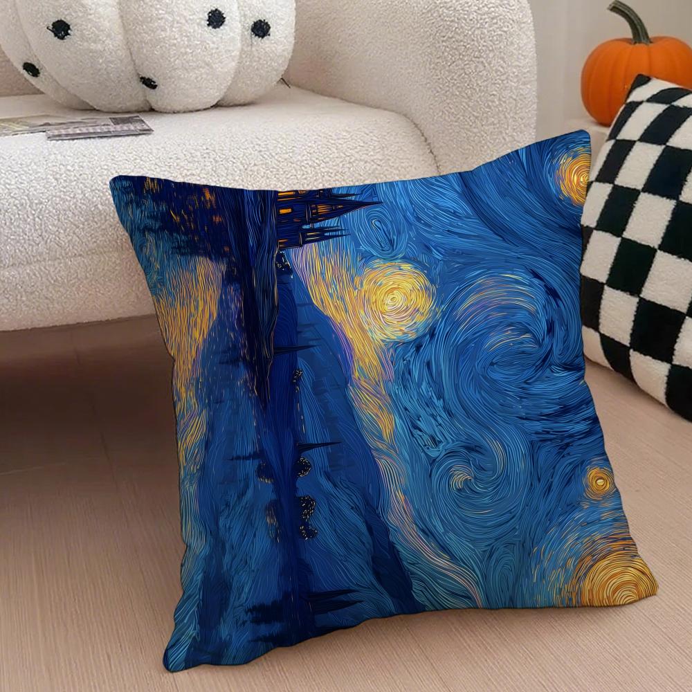 Van G-Gogh Starry Night Pillow Art Masterpiece Cushion Cover Throw Pillow Cover Hidden Button Durable Polyester Chair Cushion