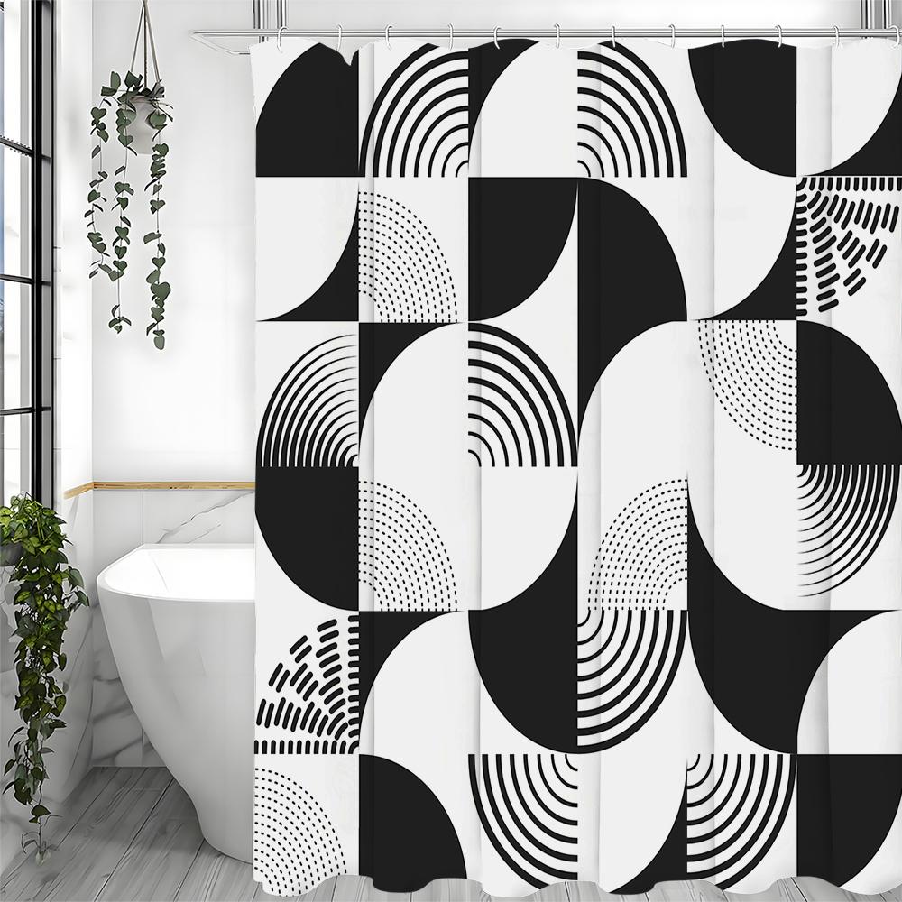 Czarno-biała geometryczna zasłona prysznicowa, dekoracyjna zasłona prysznicowa do łazienki, wodoodporna zasłona prysznicowa z haczykami