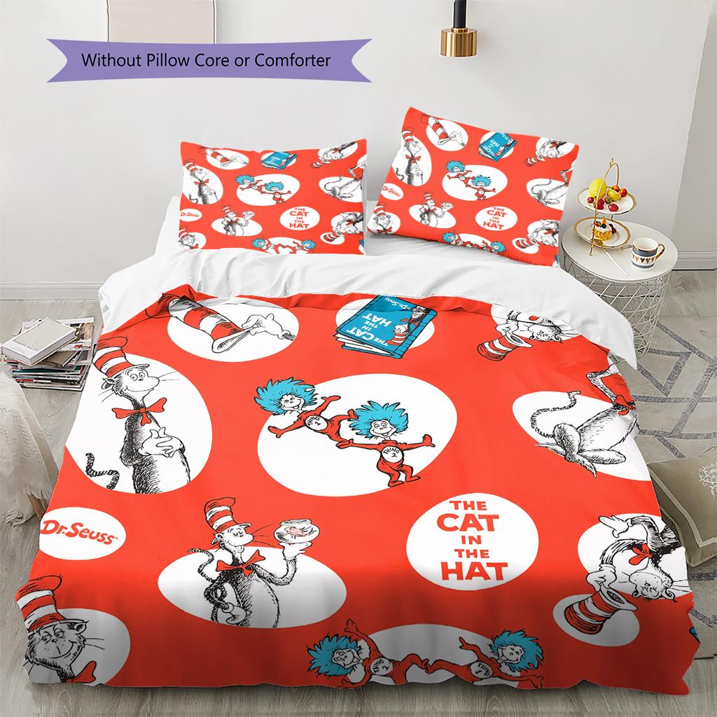 The Cat In the Hat Pattern Bedding Home Decoration Birthday Gift (1 * Duvet Cover + 2 * Pillowcase, Without Core)