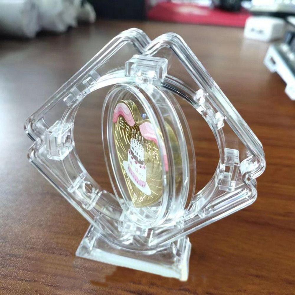 4PCS Decorative Rotatable Coin Storage Box Plastic Medal Storage Box Coin Display Box  Office