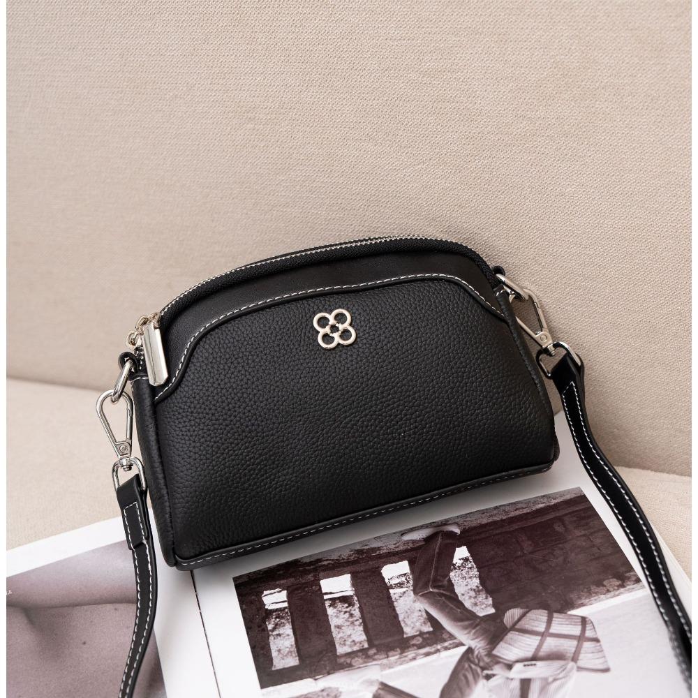 Cowhide Niche Versatile Women's Bag Shoulder Messenger Bag Simple and Fashionable Women's Bag Zipper Small Shell