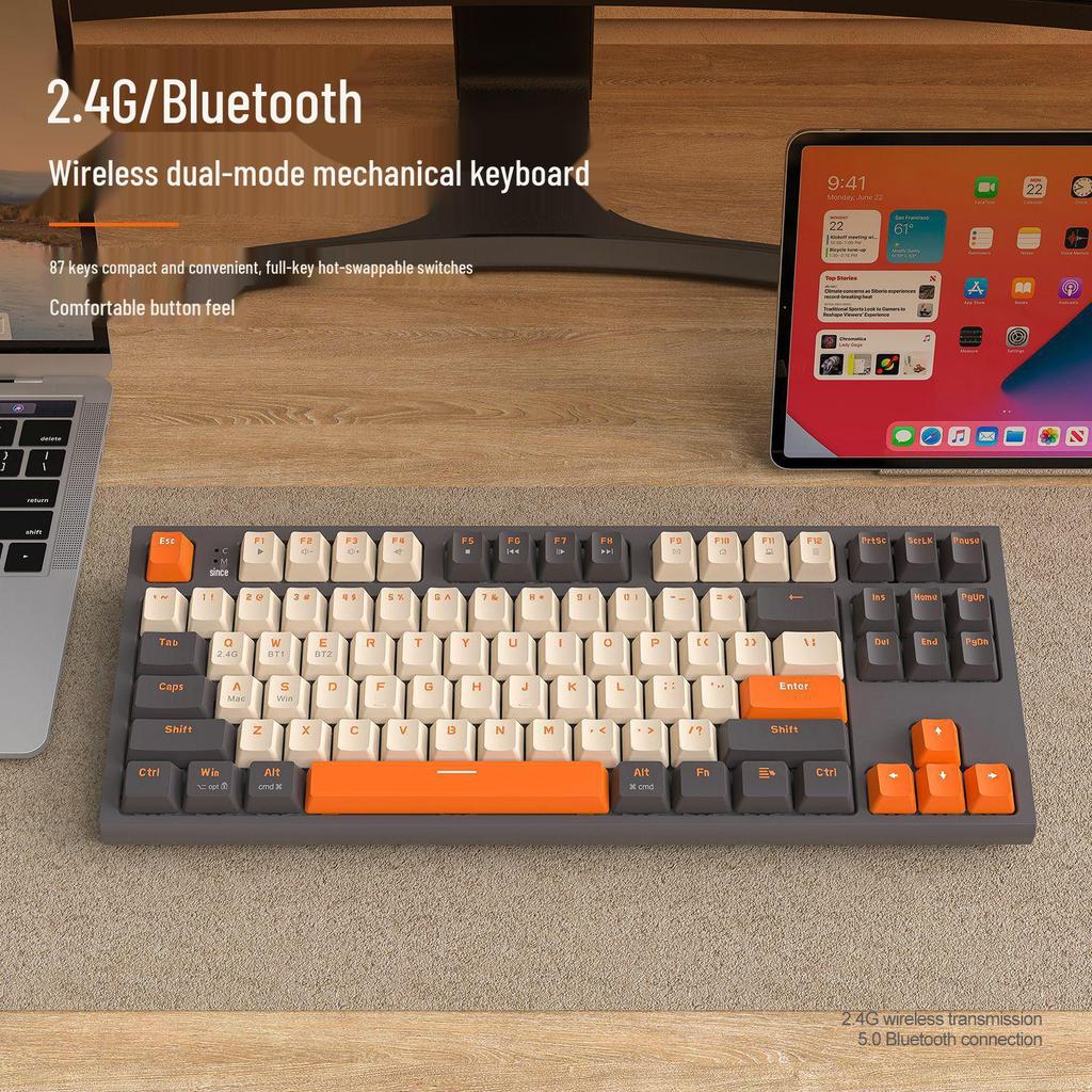 Free Wolf M88 Wireless Mechanical Keyboard with Dual-Mode Bluetooth, PBT Keycaps for Gaming and Office Use.