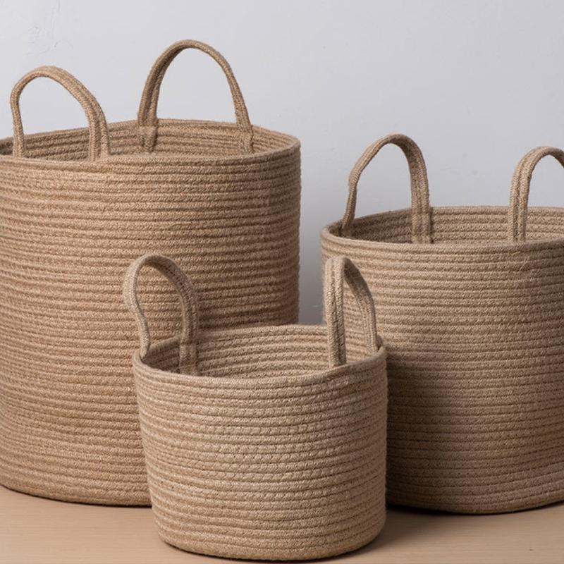 Spacious Handwoven Cotton Rope Basket Delicate Cotton Rope Large Woven Basket Versatile Home Organization Stand Holder
