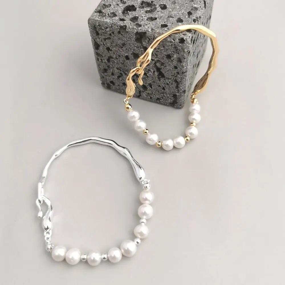 Irregular Liquid Metal Girl Gift Copper Women Bracelet Korean Style Jewelry Pearls Bracelet Party Jewelry Accessories Baroque
