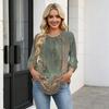 Women's Floral Print 3/4 Sleeve Round Neck Pleated T-Shirt Top Casual Loose Fit Lightweight Blouse