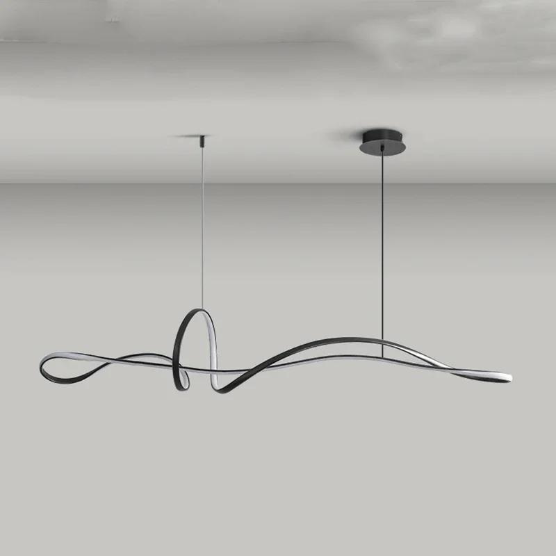 Nordic LED Pendant Lamp for Living Dining Room Home Decor Aluminum Hanging Chandeliers Lighting Black AC 110V 220V Suspension