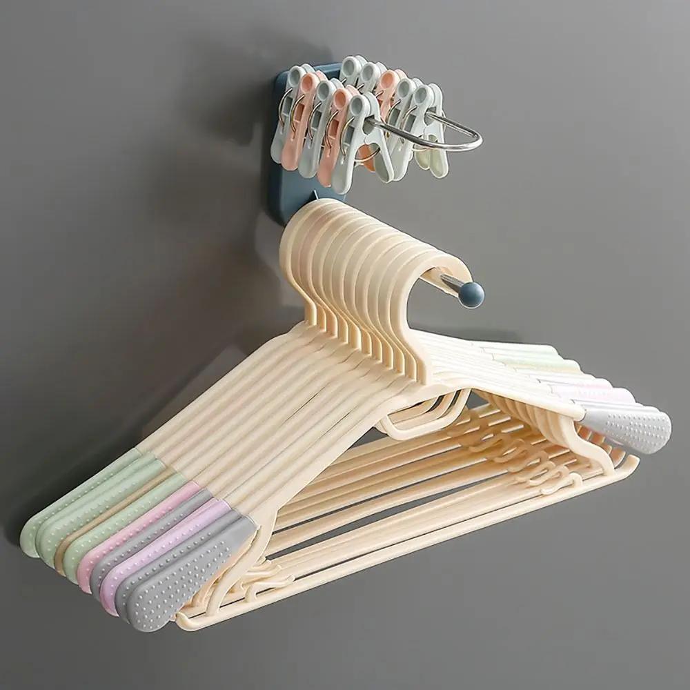 Wall Mounted Hanger Storage Rack Waterproof Punch-Free Hanger Organizer Moisture-proof ABS+Stainless Steel Clothespin Collector