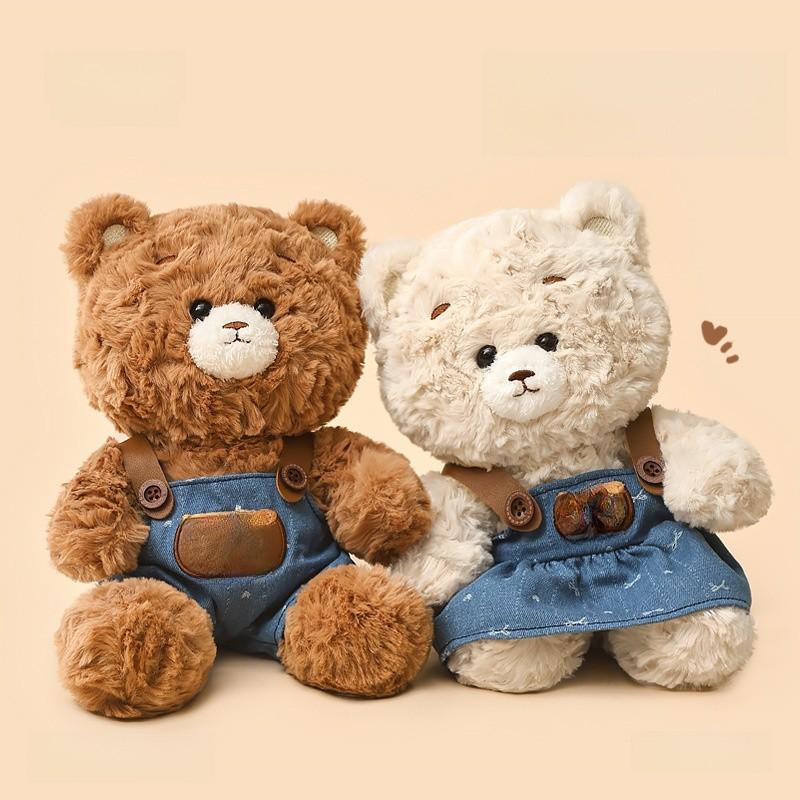 Embroidered Cute Cartoon Denim Overalls Teddy Bear Plush Toy For Children Gift