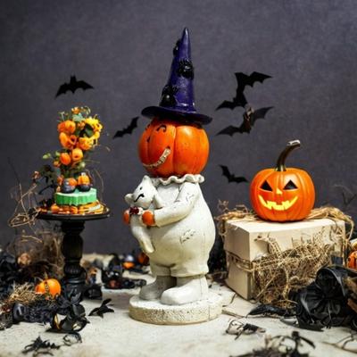 24TE Hat Smiling Pumpkin Resin Figurine - Halloween Decor for Indoor Outdoor, Festive Home Decor