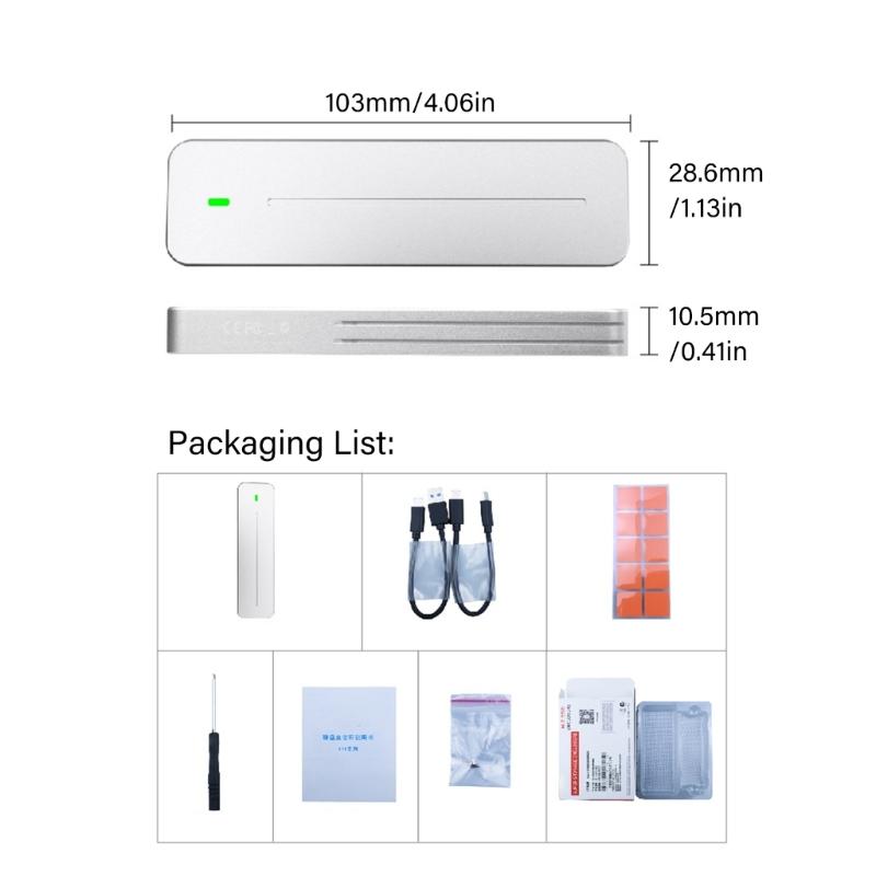 Portable M.2 External Enclosure Box 10Gbps Transfer Speed Aluminum Housing Wide Compatibility Case