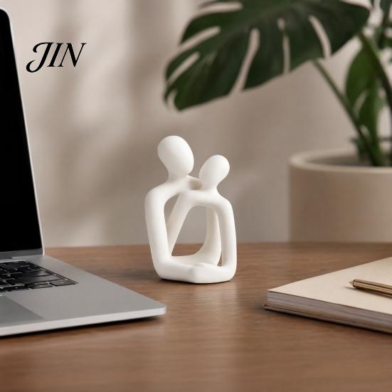 Love Couple Sculpture 3D Printed Abstract Statue, Minimalist Couples Bedroom Decor, White Hugging Lovers Sculptures, Compact Romantic Indoor