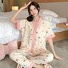 Pajamas women's summer bubble cotton yarn thin short-sleeved trousers cute cartoon Korean version flower summer loungewear two-piece set