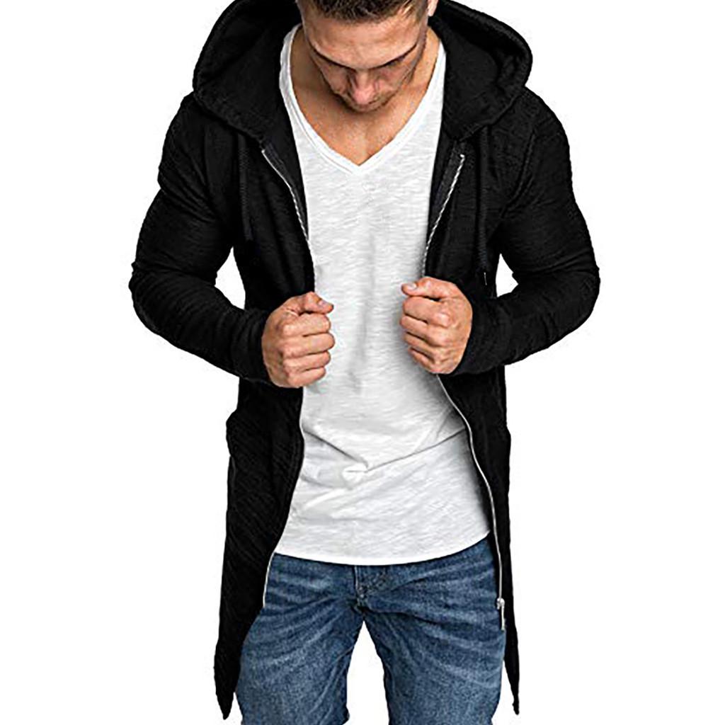 Men Splicing Hooded Solid Trench Coat Jacket Cardigan Long Sleeve Outwear Blouse
