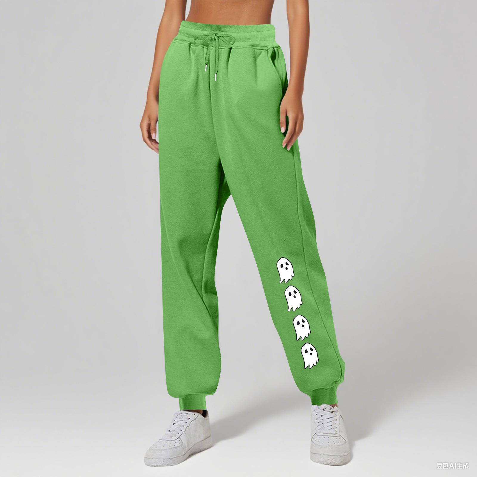 

Женские брюки унисекс с принтом, повседневные, с карманами и кулиской L зелёный