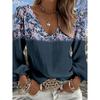 Lady Bohemian Retro Western Style V-Neck Shirt - Lantern Sleeve Top, Suitable for Casual Outfits and Vacation Wear. Regular Fit Without Stretch.